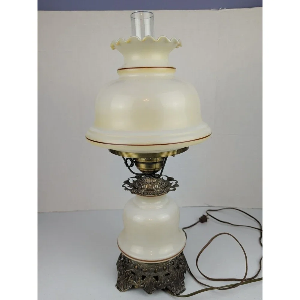 Vintage Gone With The Wind Hurricane 3-WayTable Lamp Brass Base 24" quoizel 1973 - Picture 5 of 8
